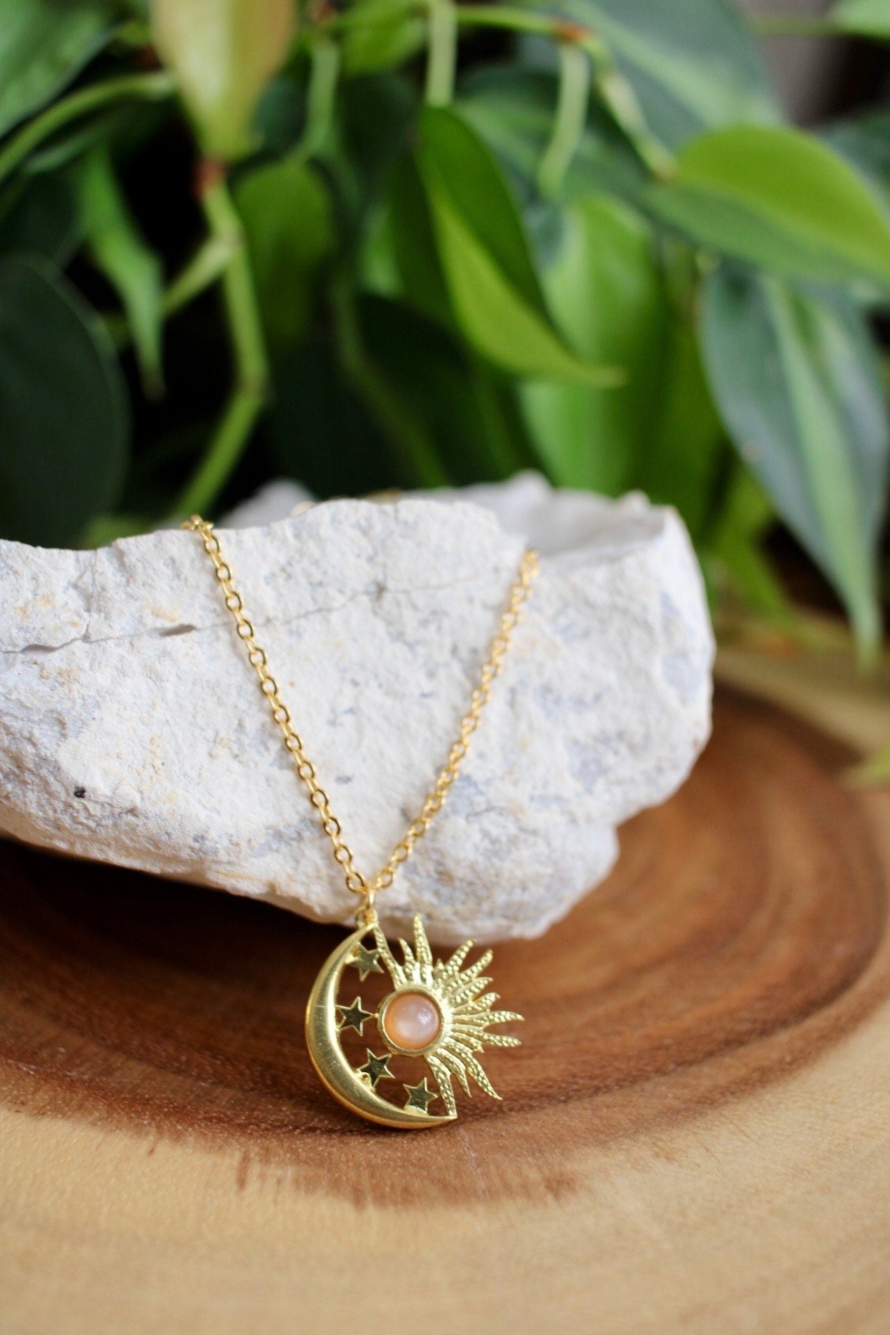 Peach Moonstone Celestial Necklace