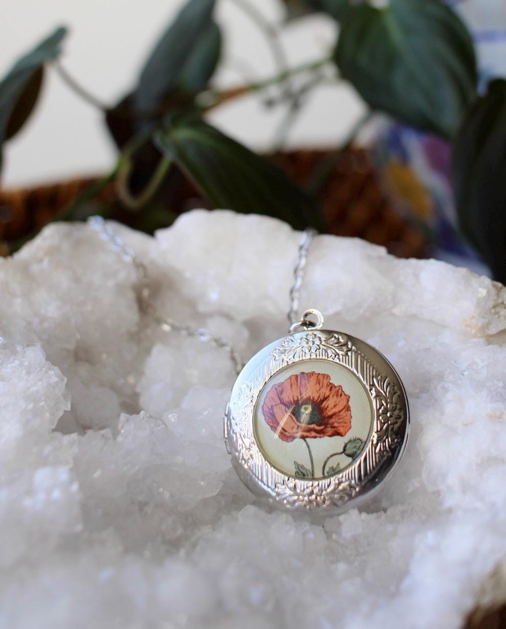 Poppy Flower Locket Necklace