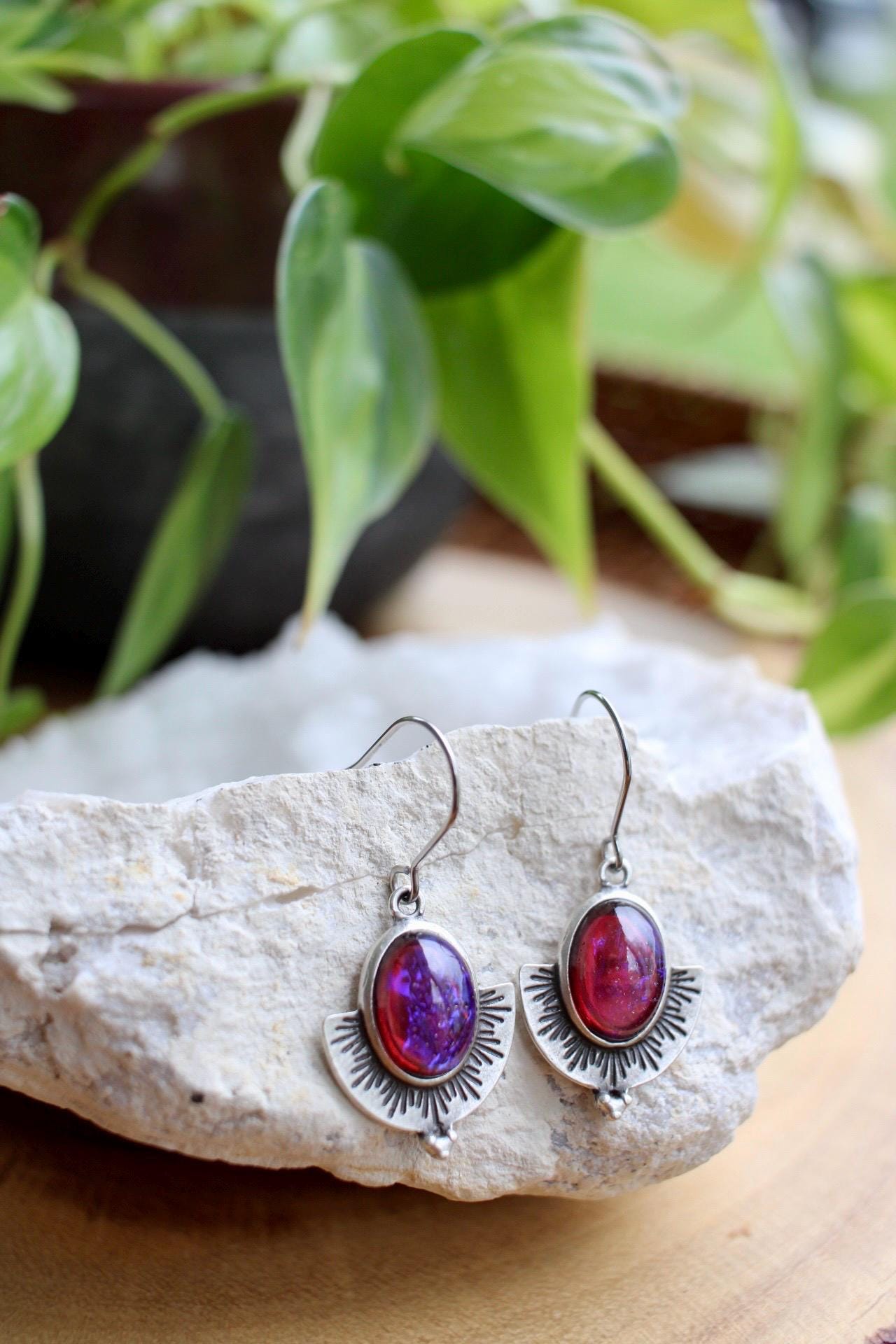 Dragons Breath Glass Fire Opal Dangle Earrings