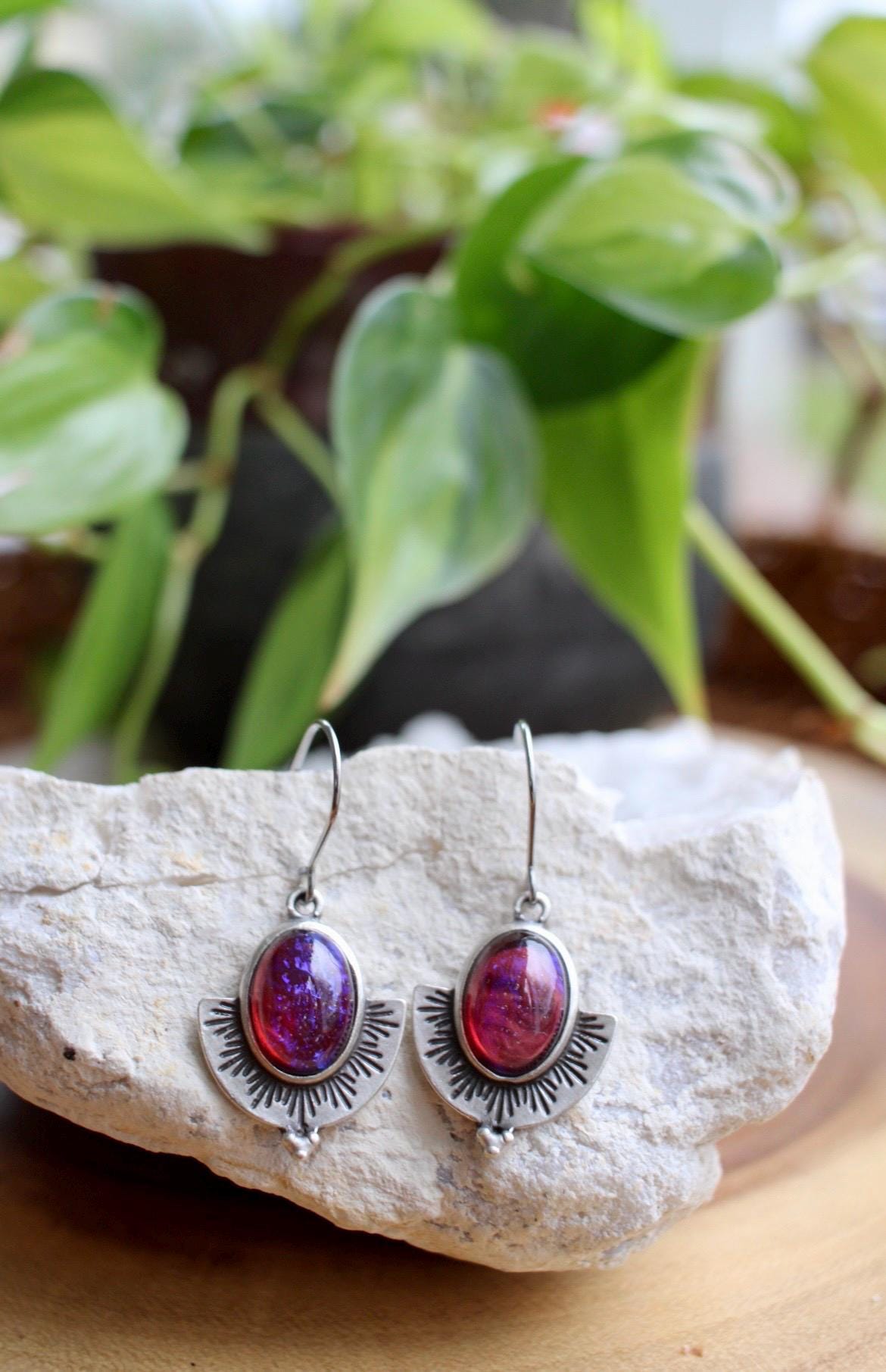 Dragons Breath Glass Fire Opal Dangle Earrings