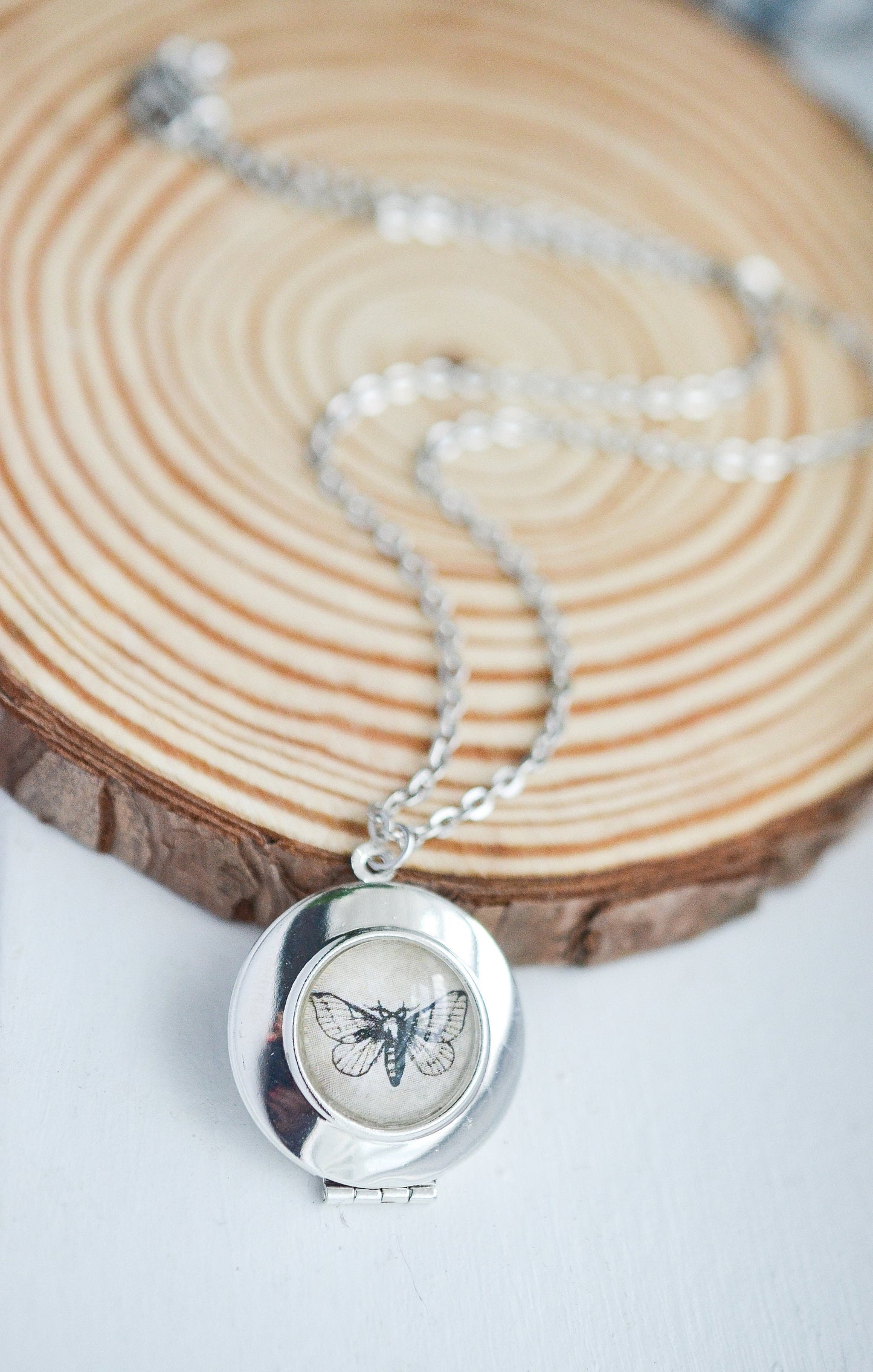 Moth Photo Locket Necklace