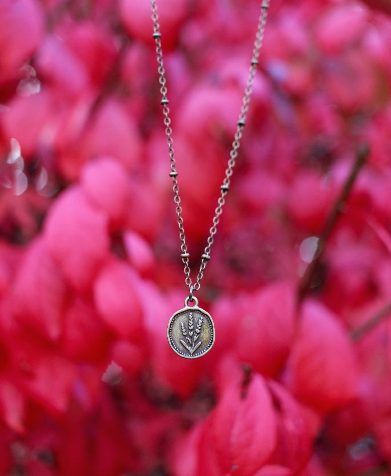 Dainty Bronze Lavender Flower Necklace
