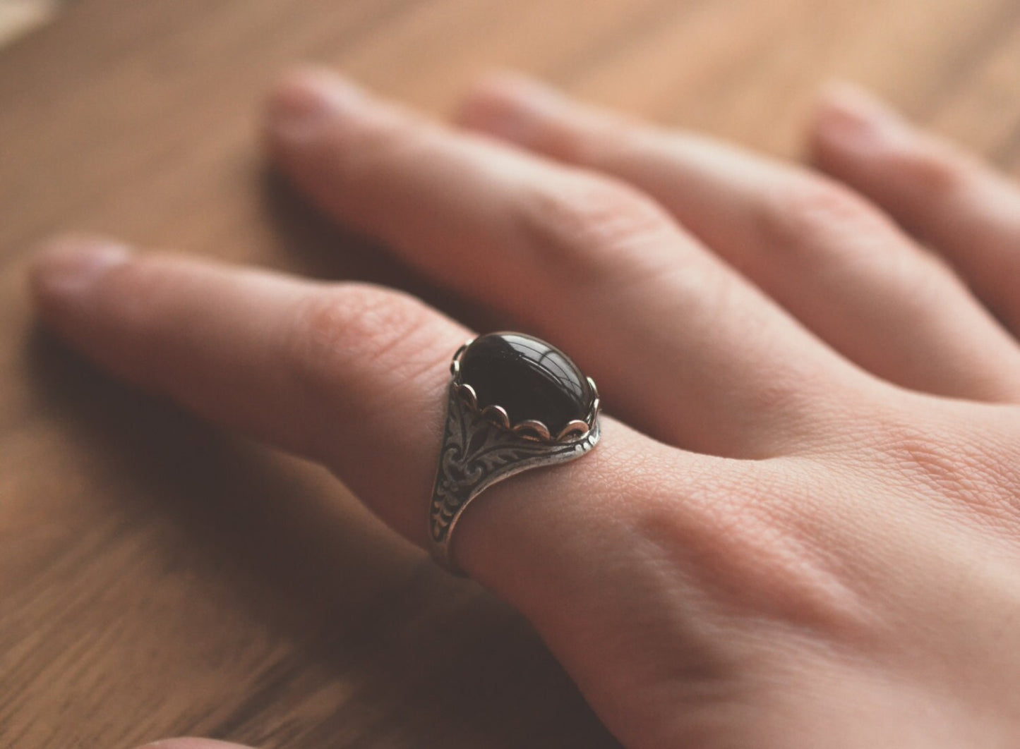 Black Onyx Ring, Protection Stone Ring, Gothic Jewelry, Gift for Girlfriend