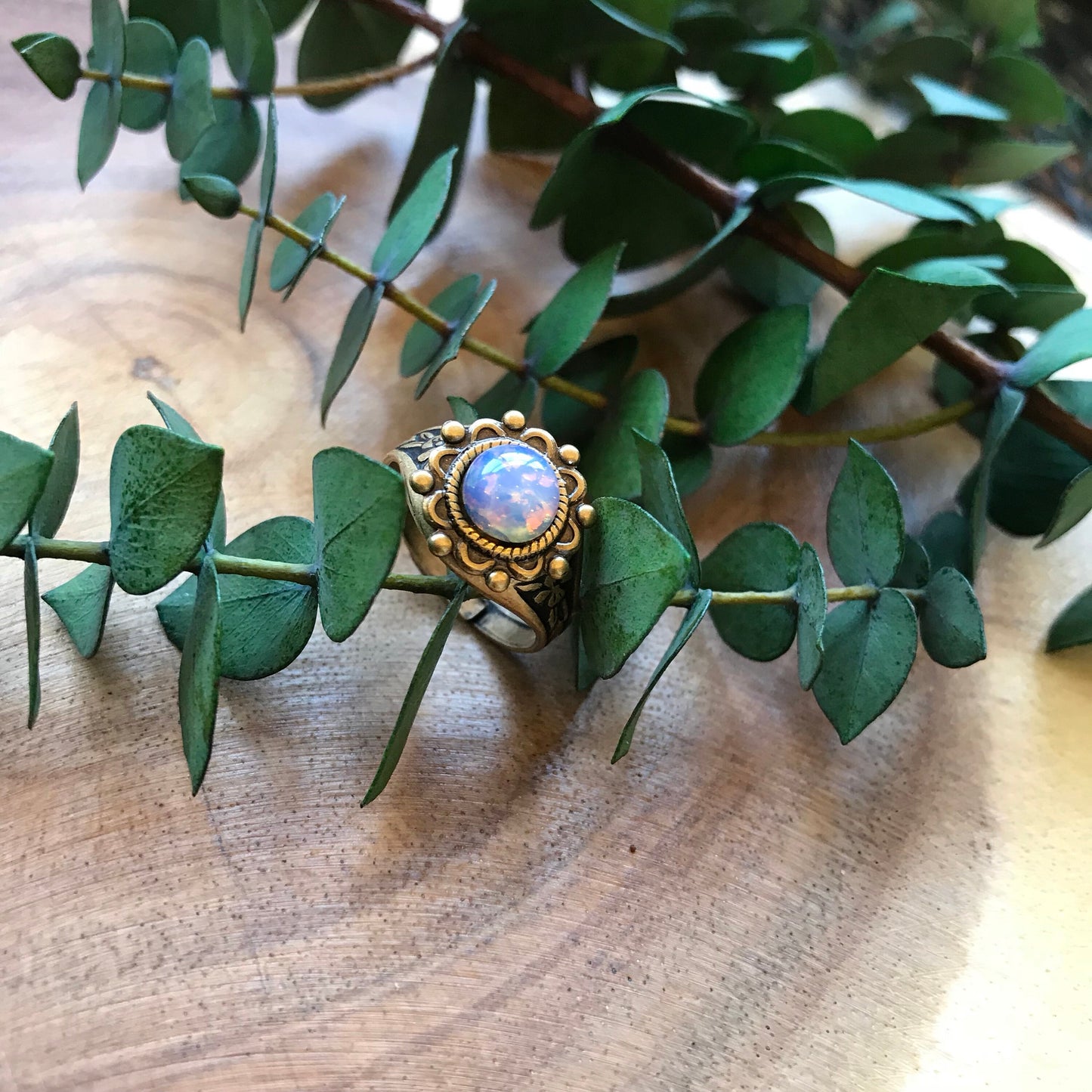 Pink Fire Opal Vintage Style Boho Ring