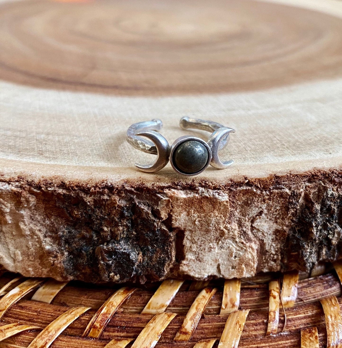 Pyrite Triple Moon Gemstone Ring