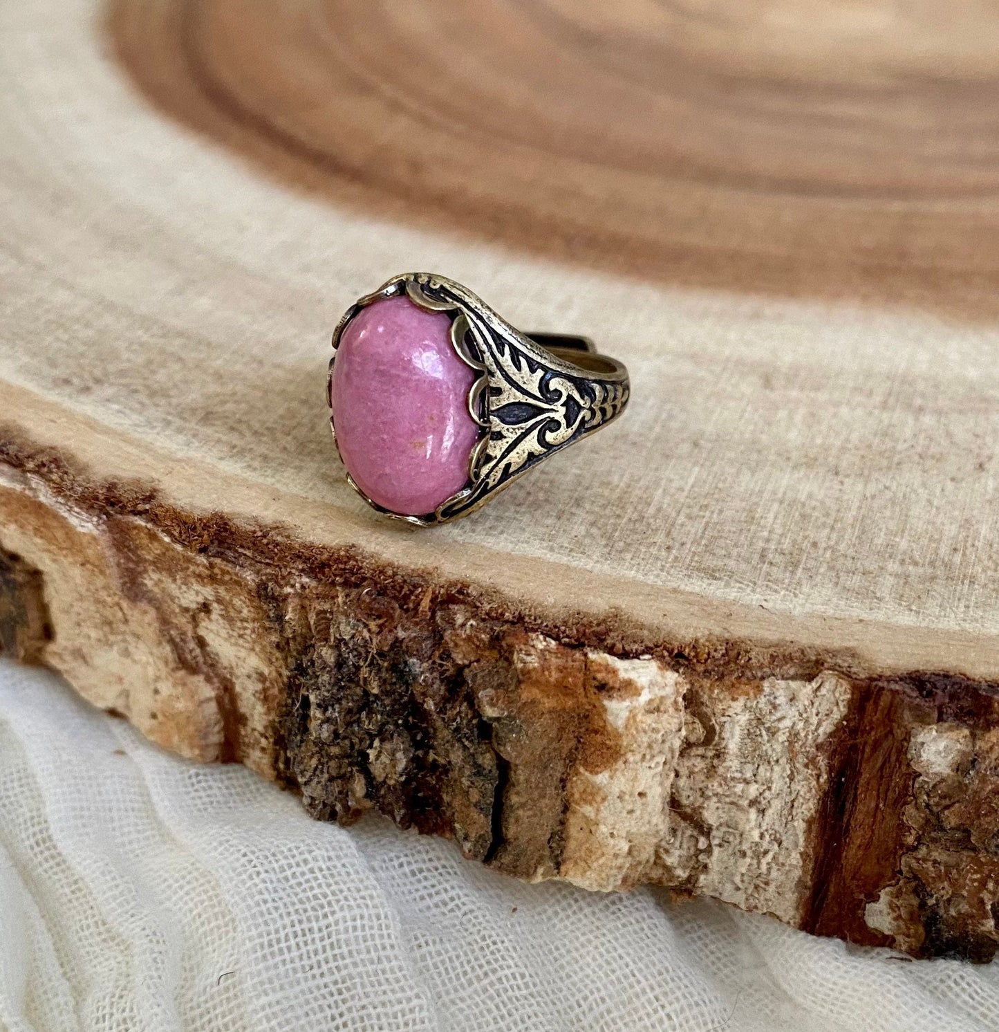 Brass Rhodonite Natural Gemstone Ring