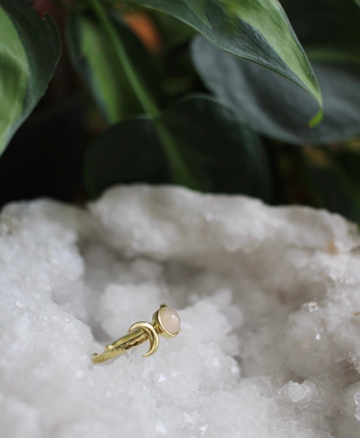 Rose Quartz Triple Moon Ring