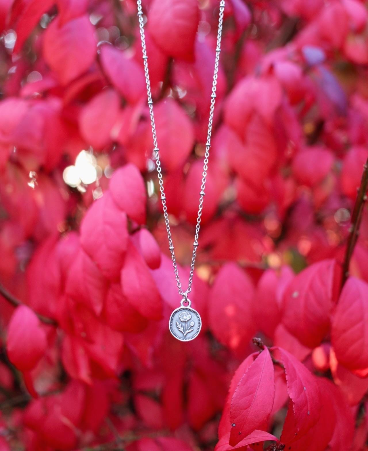 Dainty Poppy Flower Charm Necklace