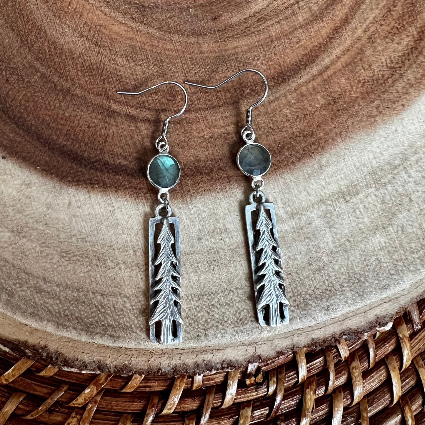 Labradorite Pine Tree Dangle Earrings