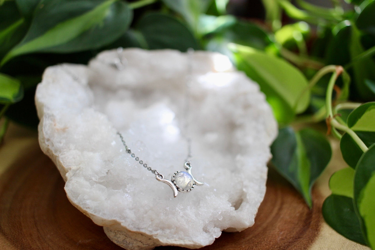 Dainty Triple Moon Moonstone Necklace