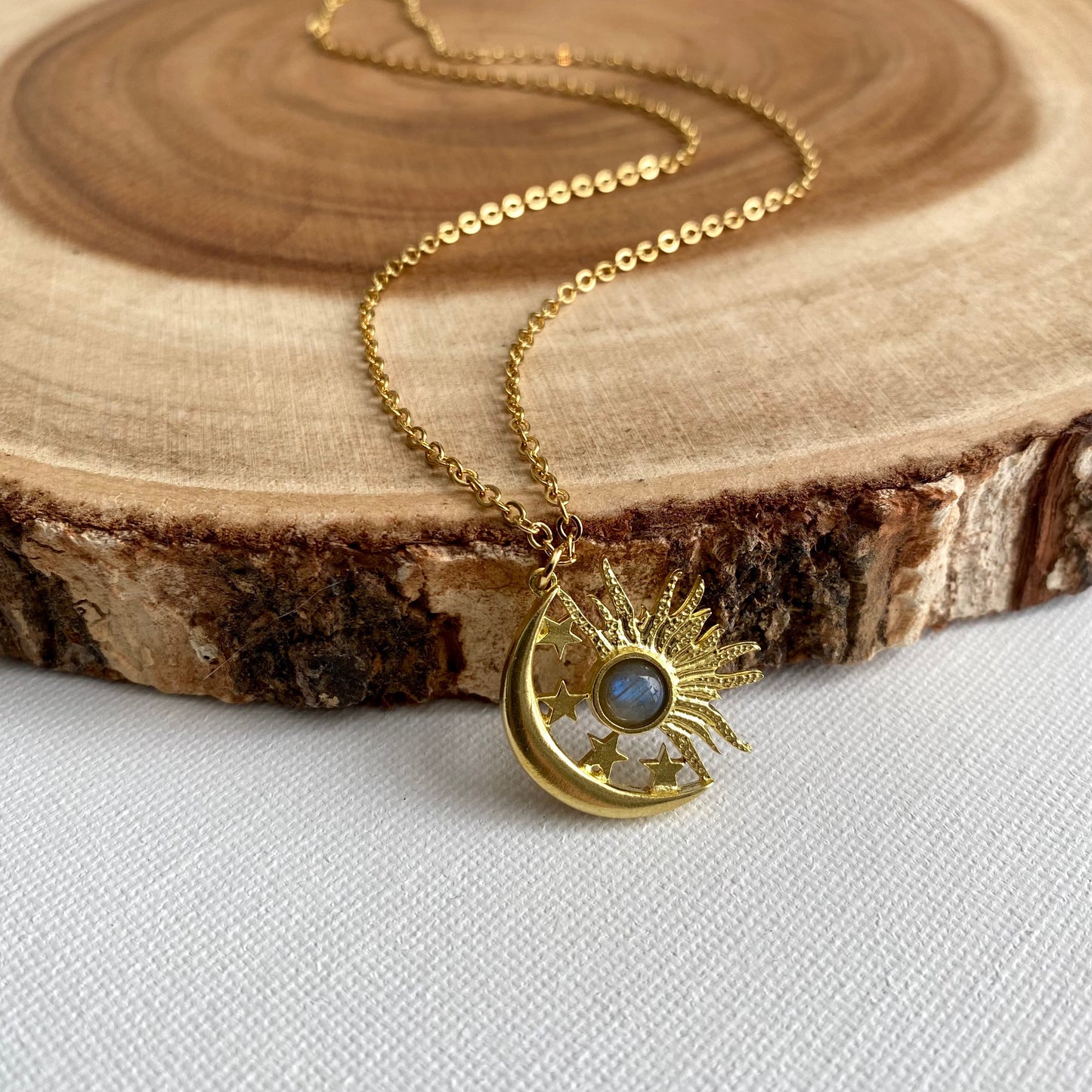 Celestial Sun Moon & Stars Labradorite Necklace
