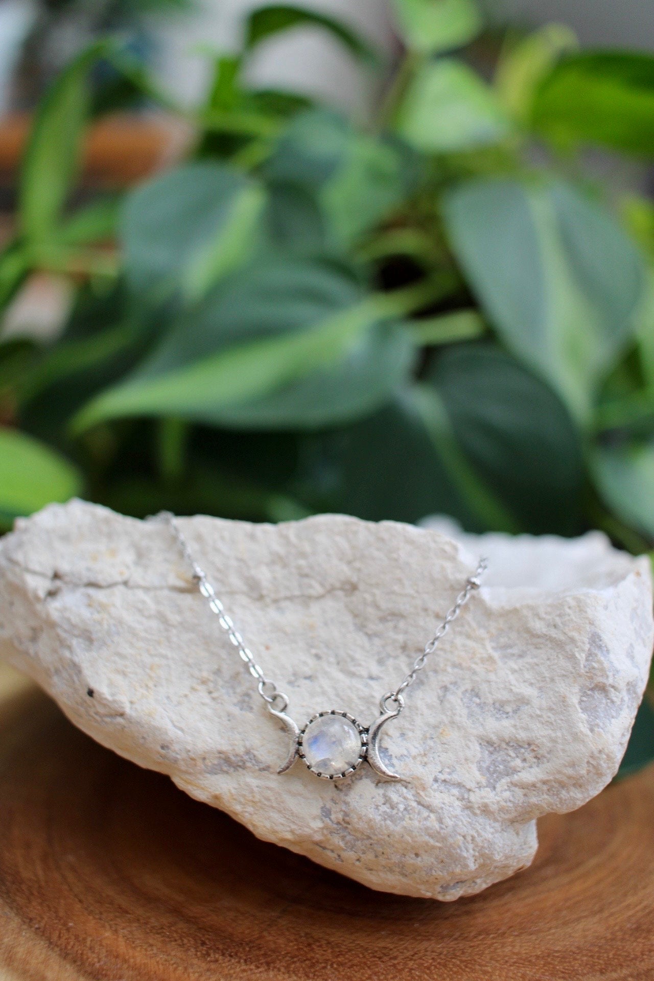 Dainty Triple Moon Moonstone Necklace