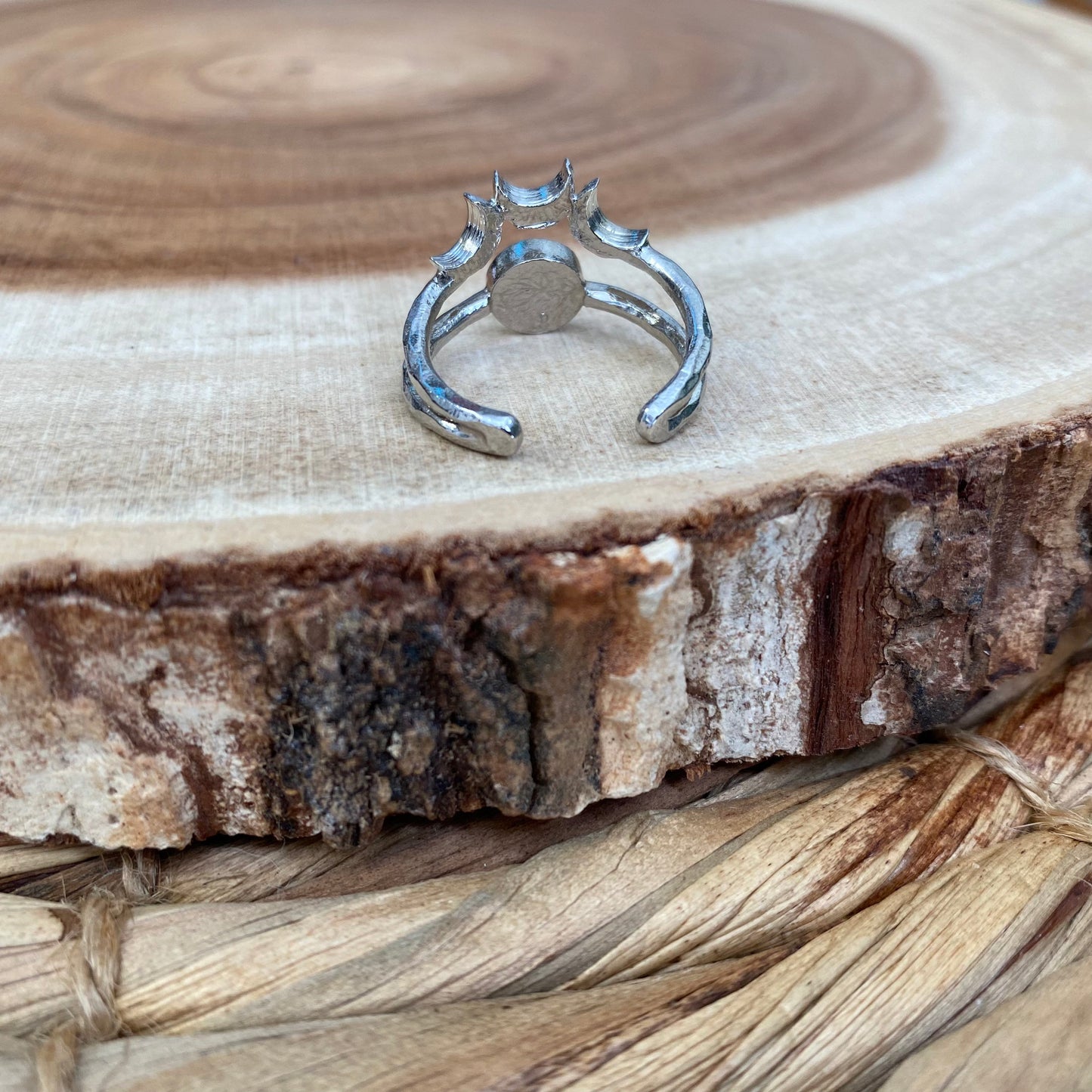 Garnet Silver Moon Adjustable Ring