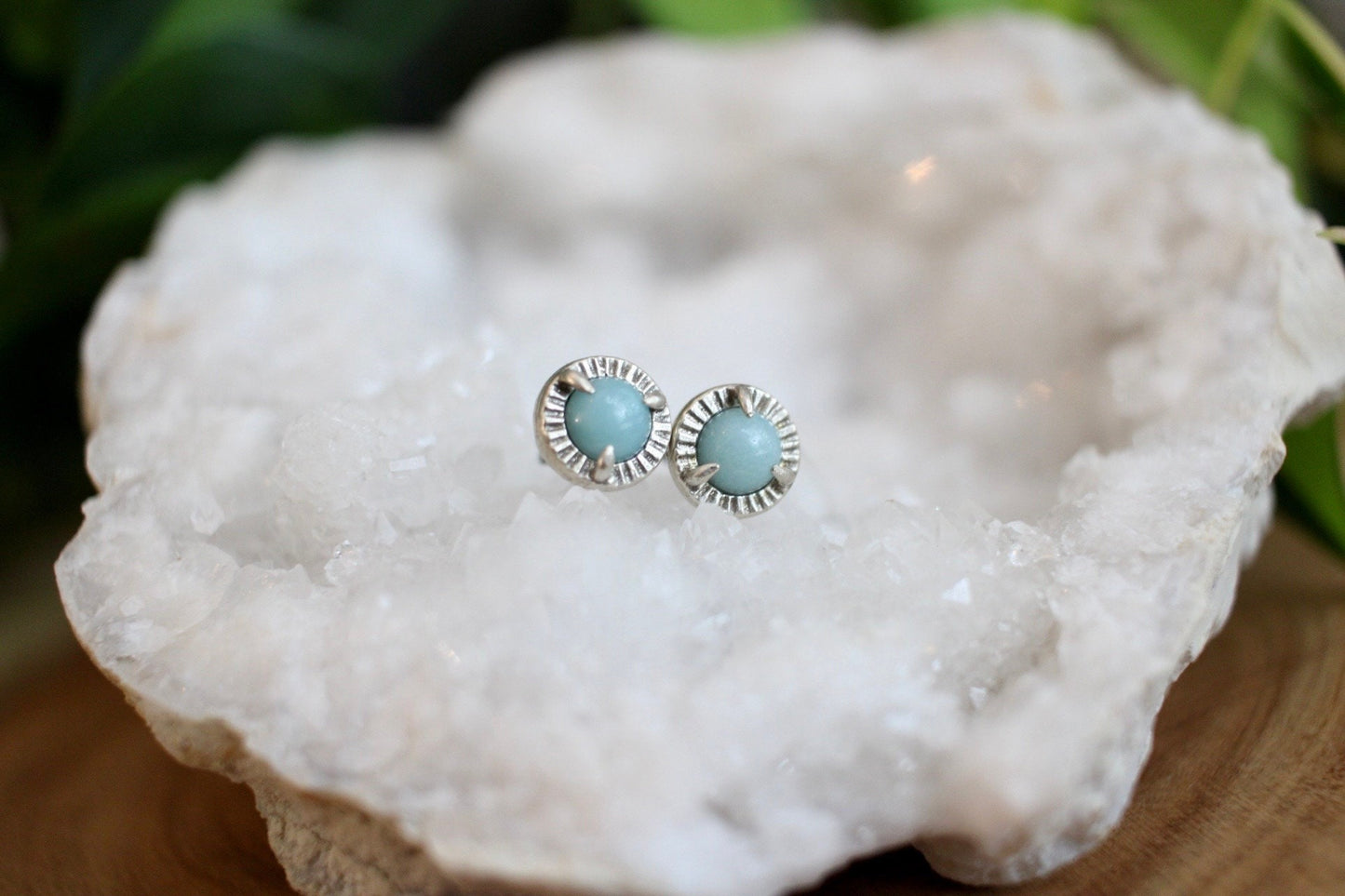 Amazonite Dainty Silver Stud Earrings