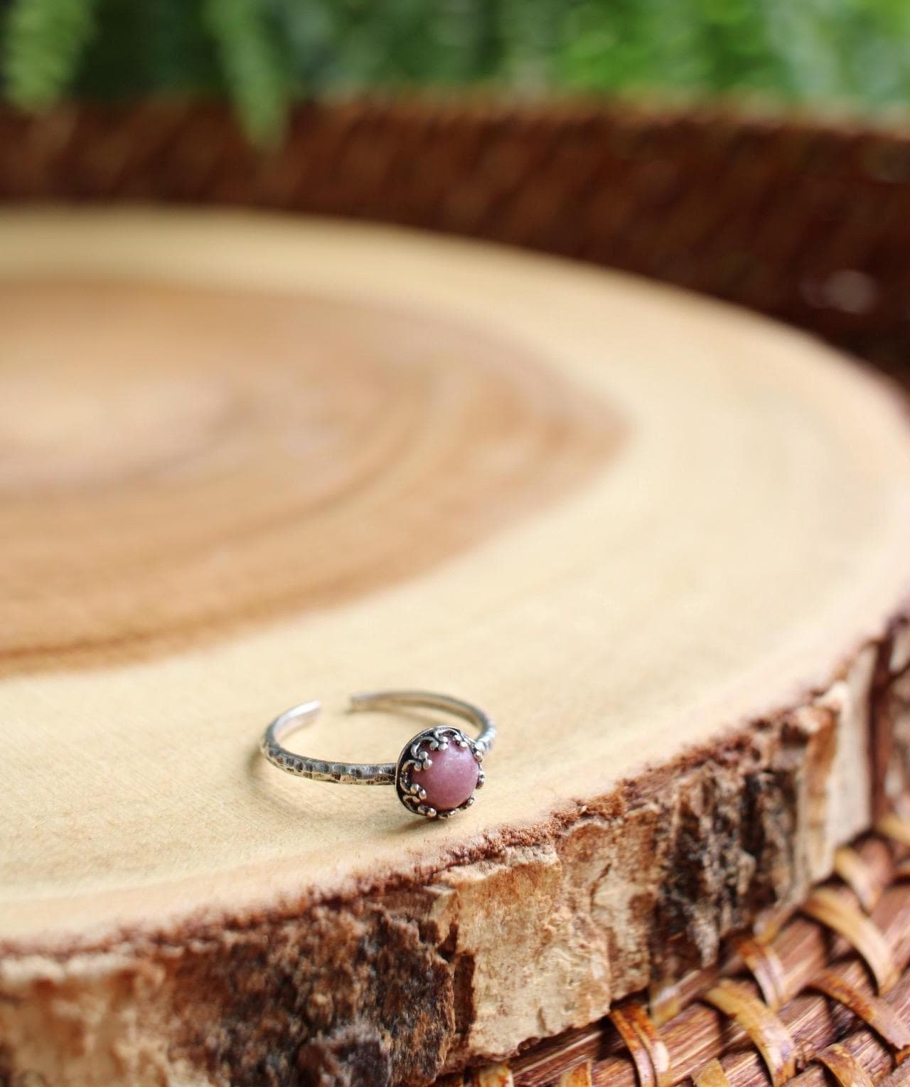 Dainty Pink Rhodonite Minimalist Ring