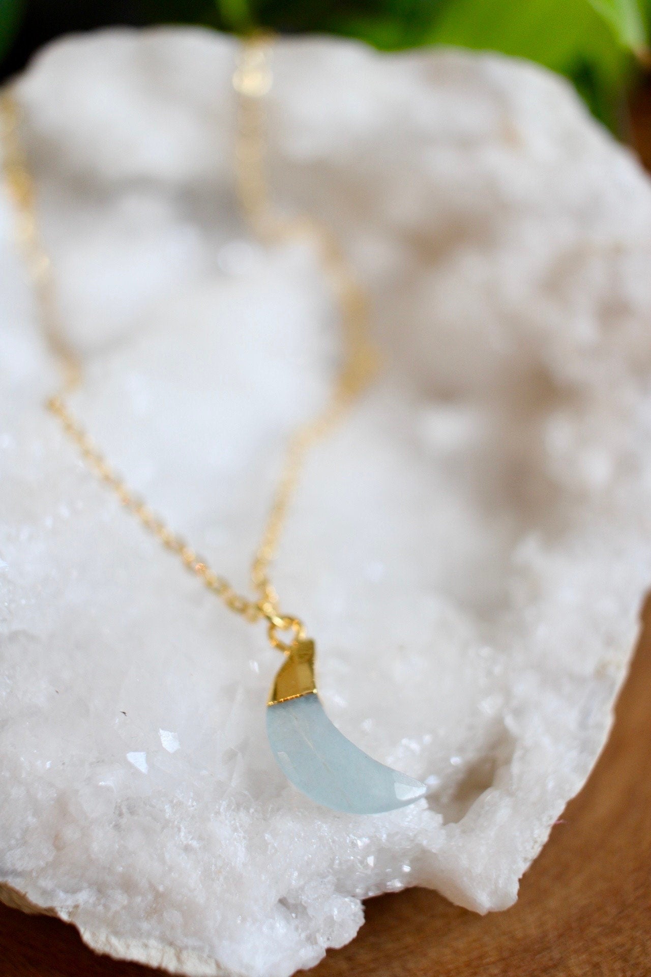 Aquamarine Crystal Moon Necklace