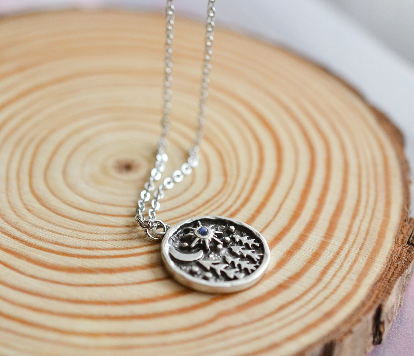 Pine Tree Sun and Moon Moonstone Necklace