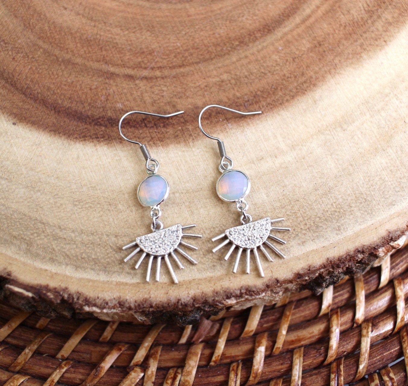 Opalite Silver Sun Dangle Earrings