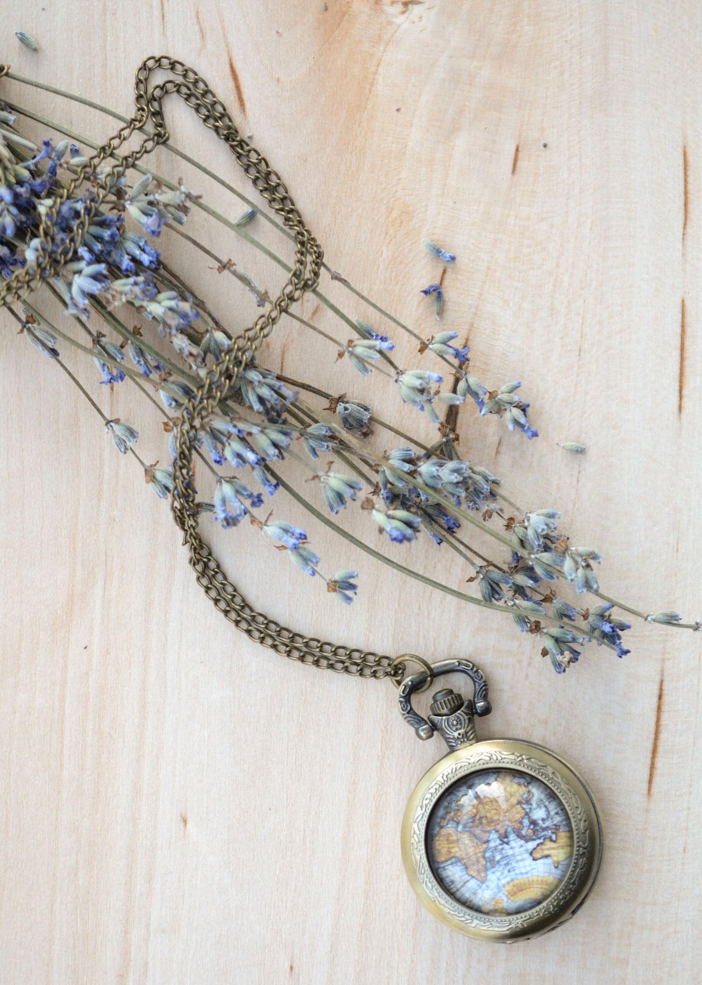 Vintage Map Pocket Watch Necklace