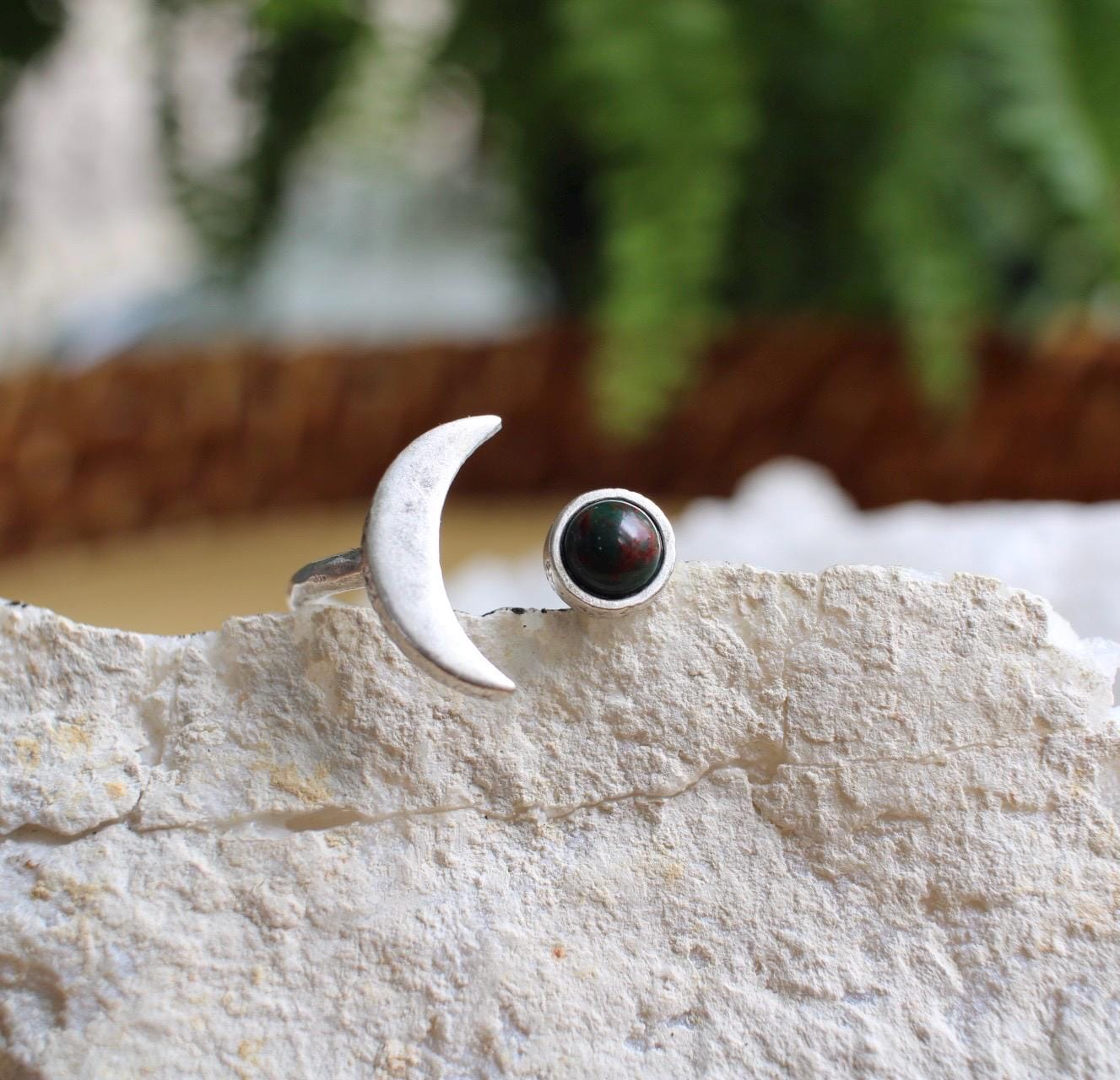 Bloodstone Crescent Moon Ring