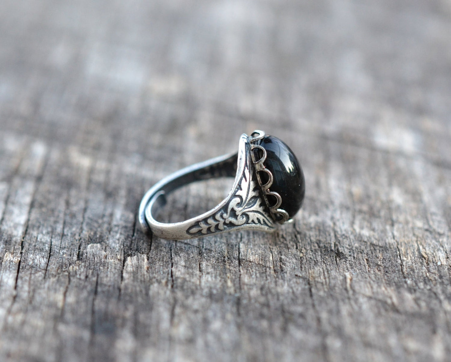 Black Onyx Ring, Protection Stone Ring, Gothic Jewelry, Gift for Girlfriend