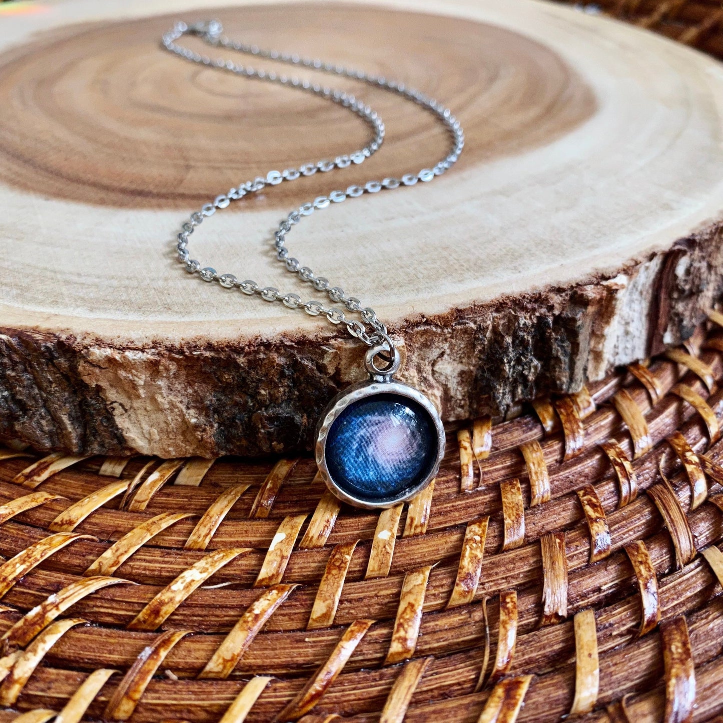 Blue Spiral Galaxy Pendant Necklace