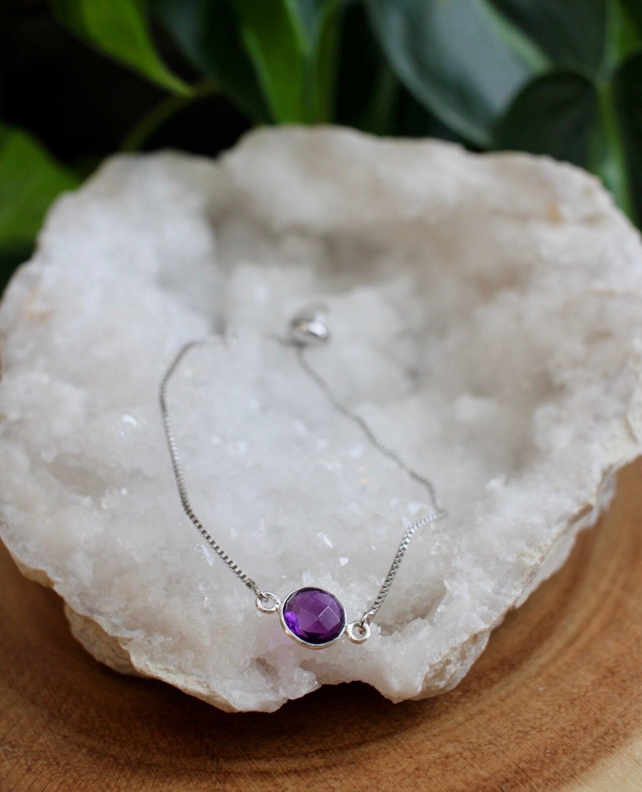 Dainty Amethyst Silver Bracelet