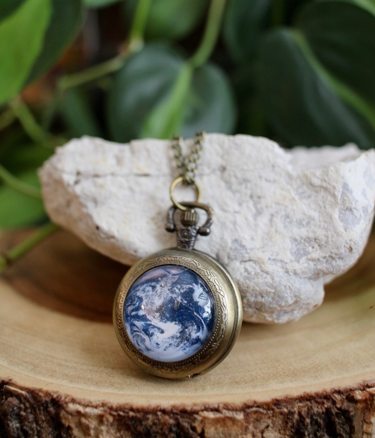Earth Pocket Watch Necklace