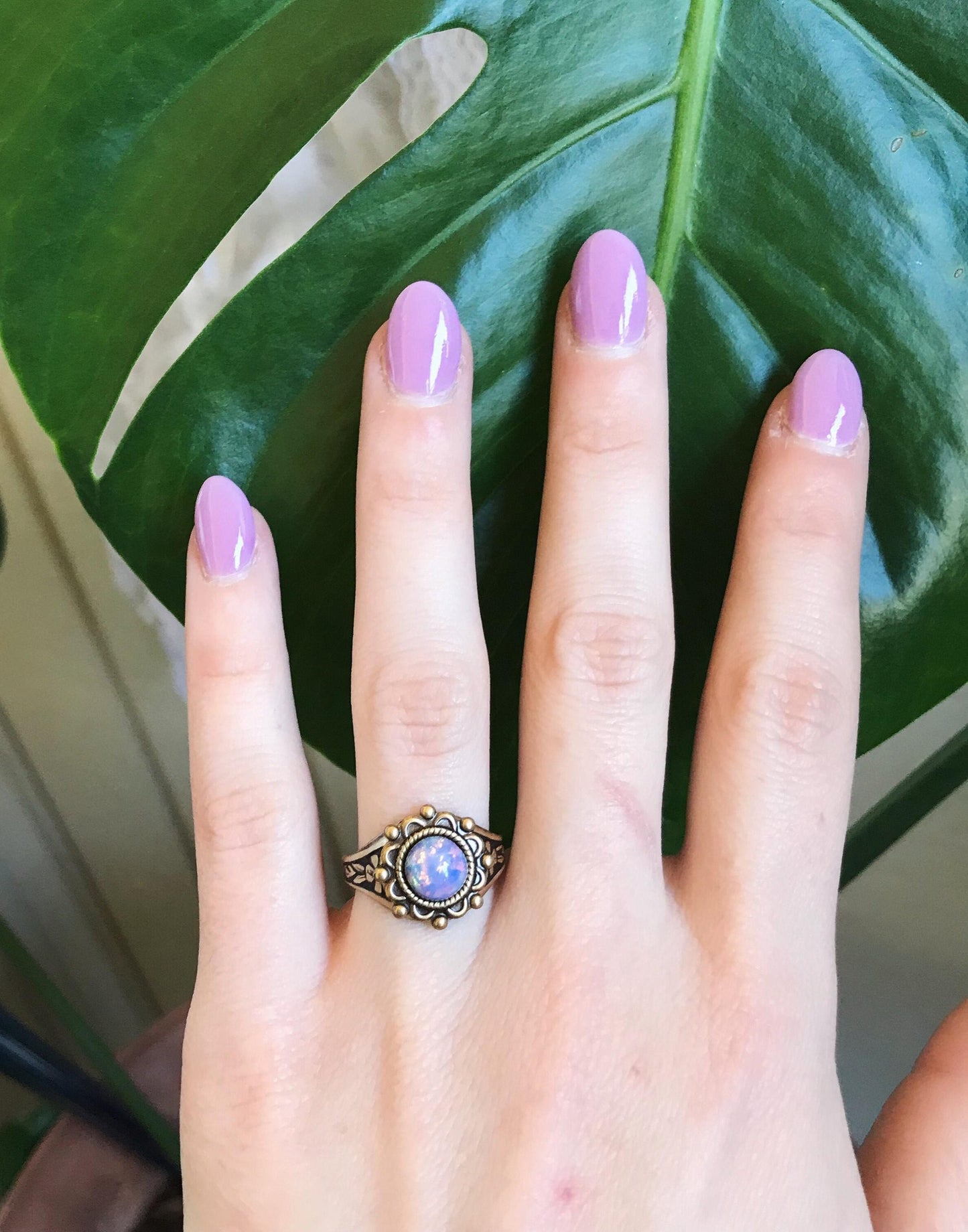 Pink Fire Opal Vintage Style Boho Ring
