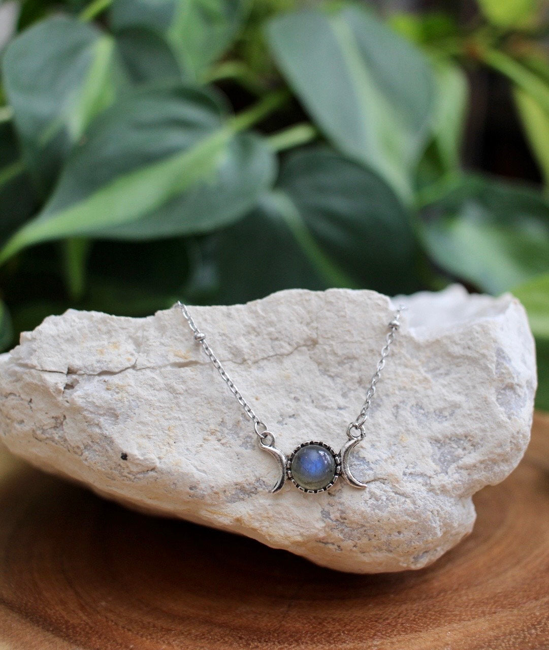Dainty Triple Moon Labradorite Necklace