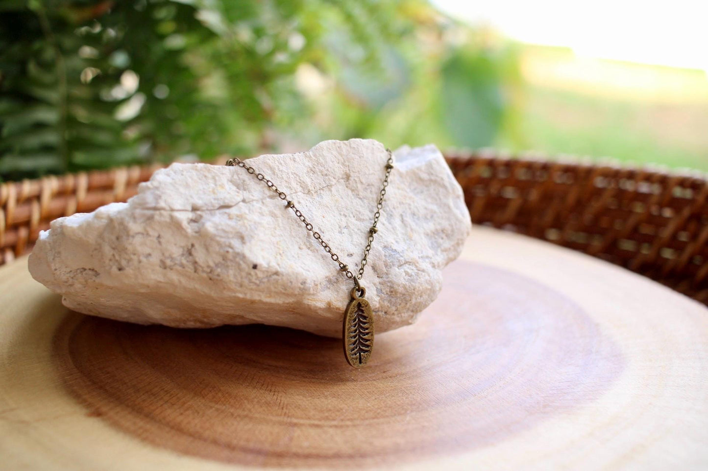Dainty Bronze Pine Tree Charm Necklace