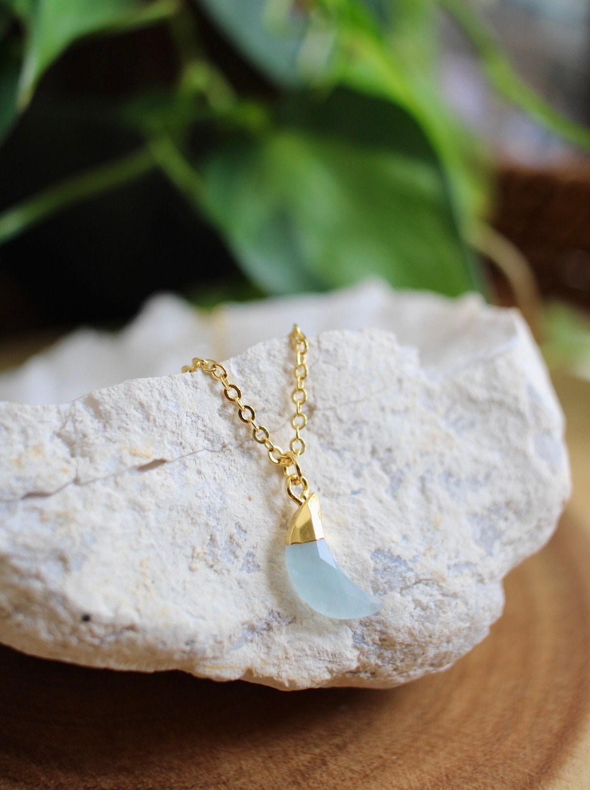 Aquamarine Crystal Moon Necklace
