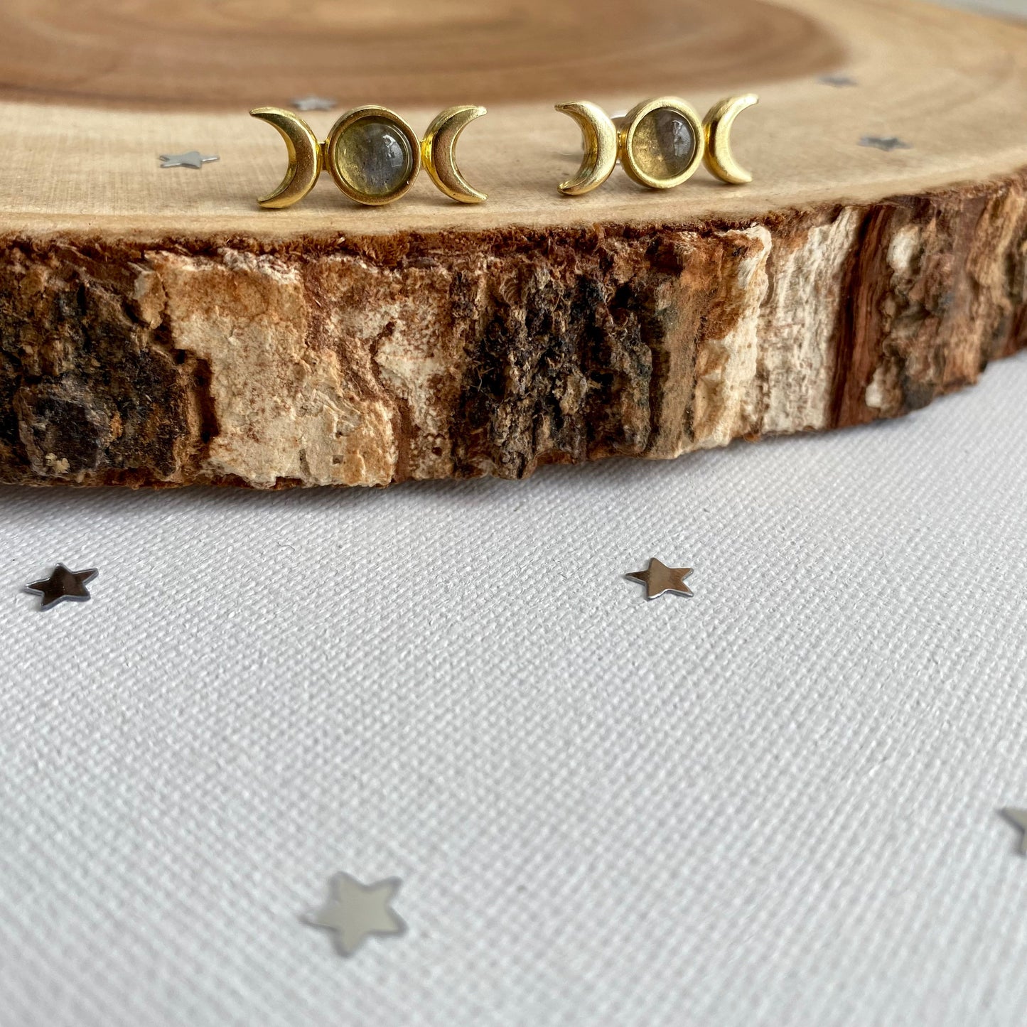 Labradorite Triple Moon Stud Earrings