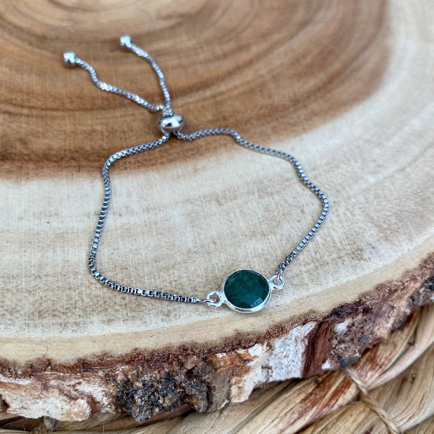 Dainty Silver Emerald Bracelet