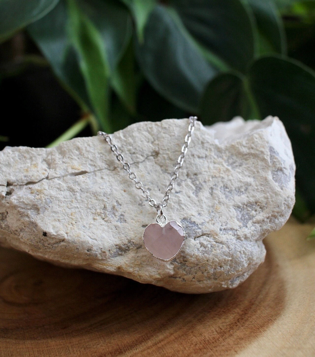 Rose Quartz Crystal Heart Necklace