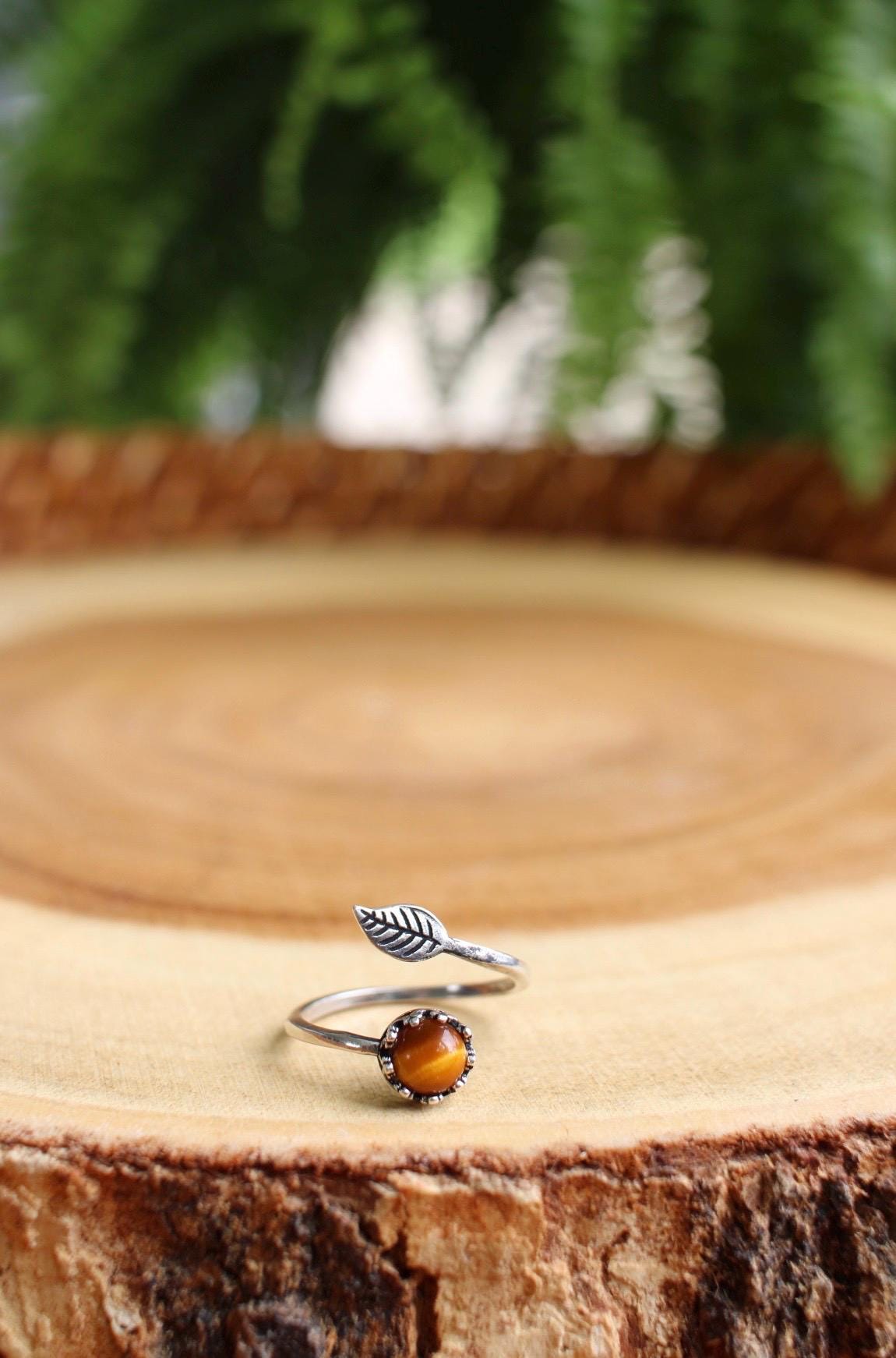 Tigers Eye Leaf Ring