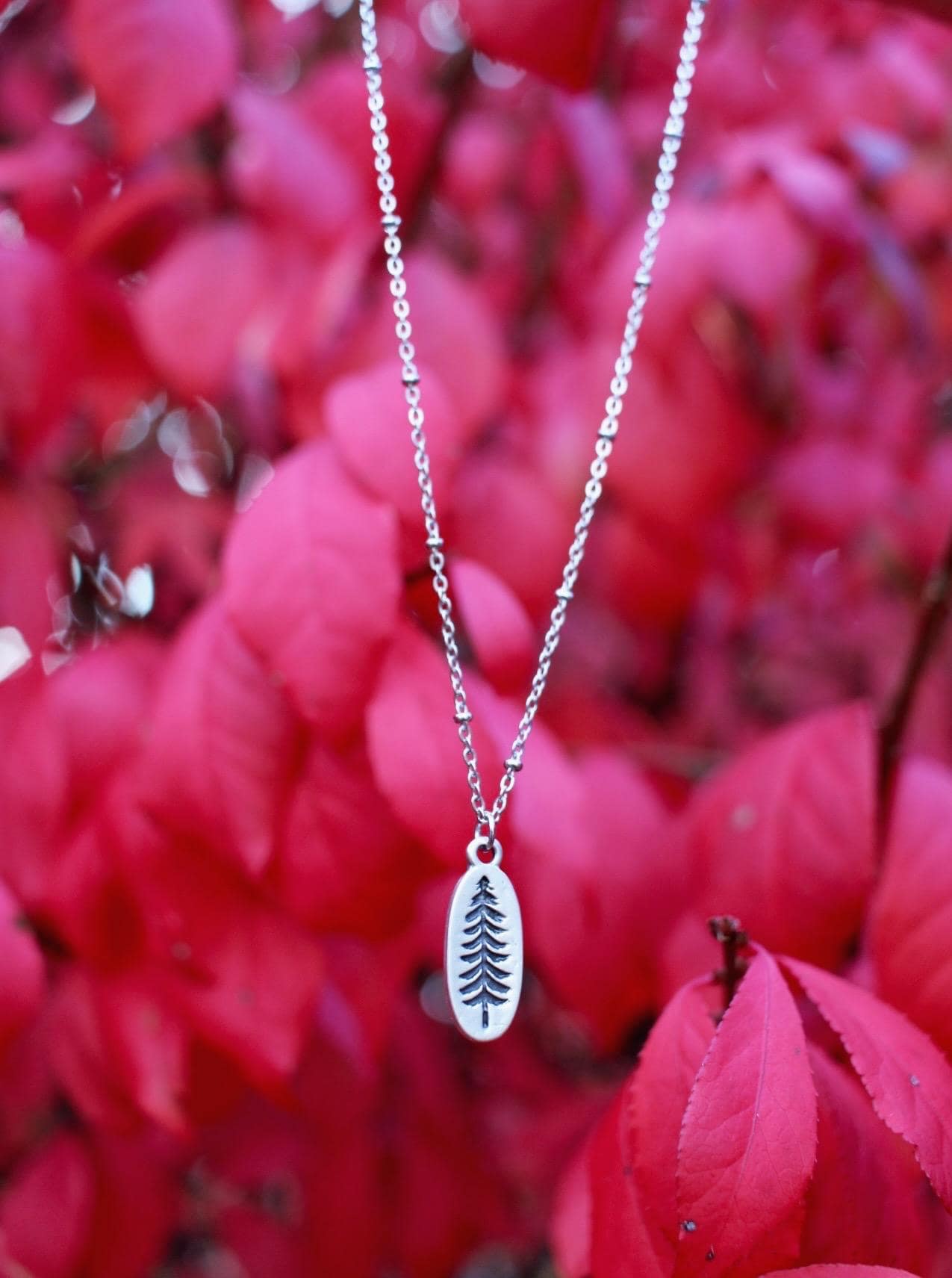 Dainty Silver Pine Tree Charm Necklace