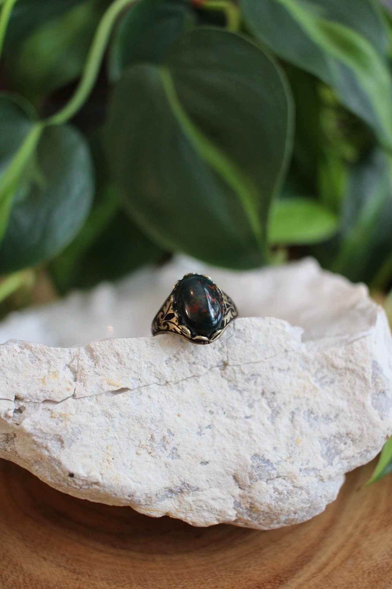 Bloodstone Adjustable Ring