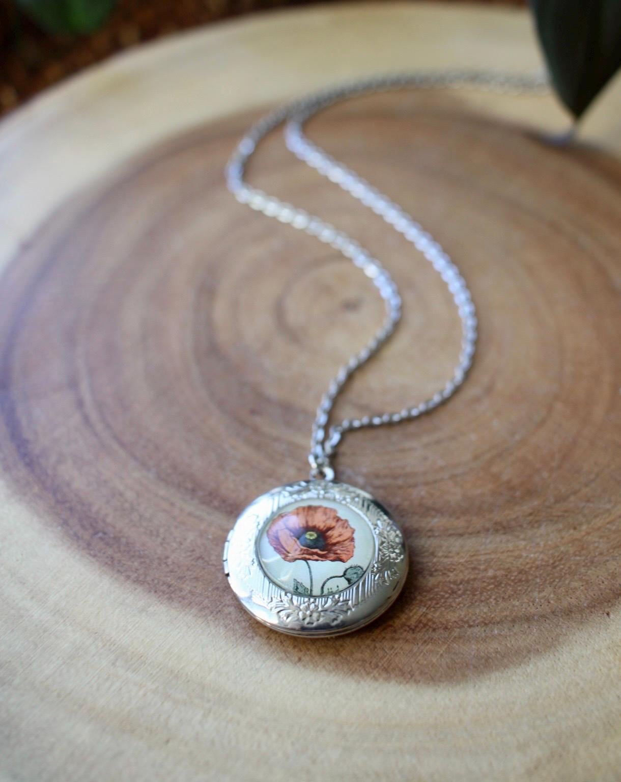 Poppy Flower Locket Necklace