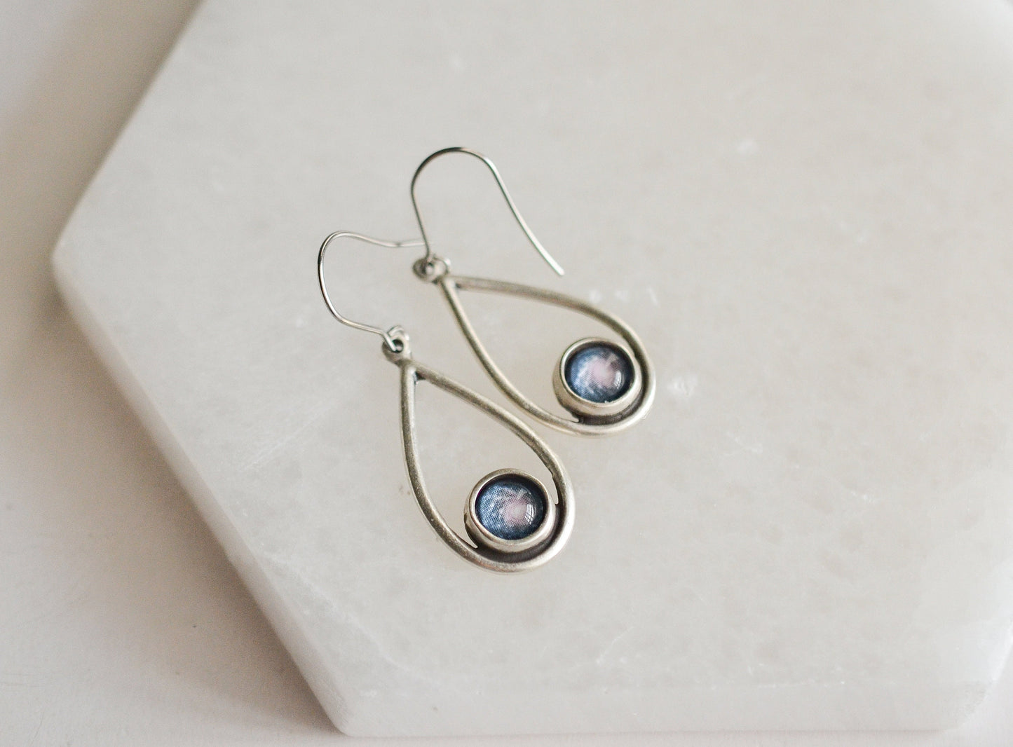 Blue Spiral Galaxy Dangle Earrings