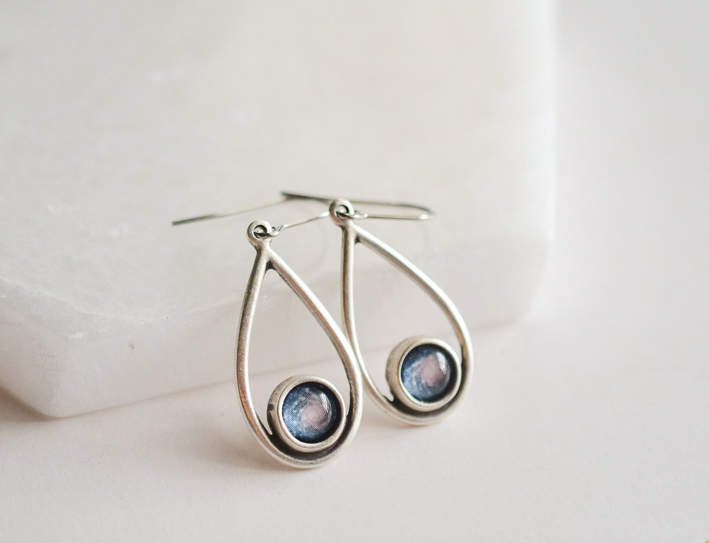 Blue Spiral Galaxy Dangle Earrings