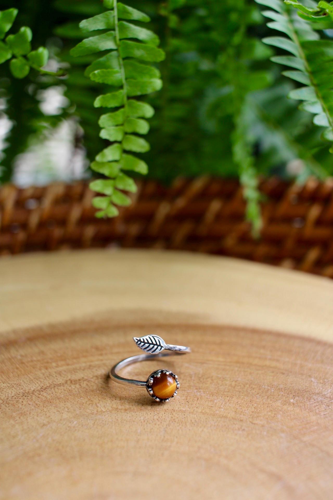 Tigers Eye Leaf Ring