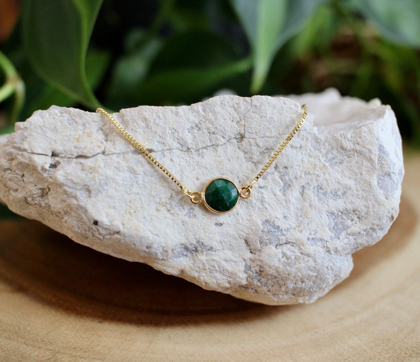 Dainty Gold Emerald  Bracelet