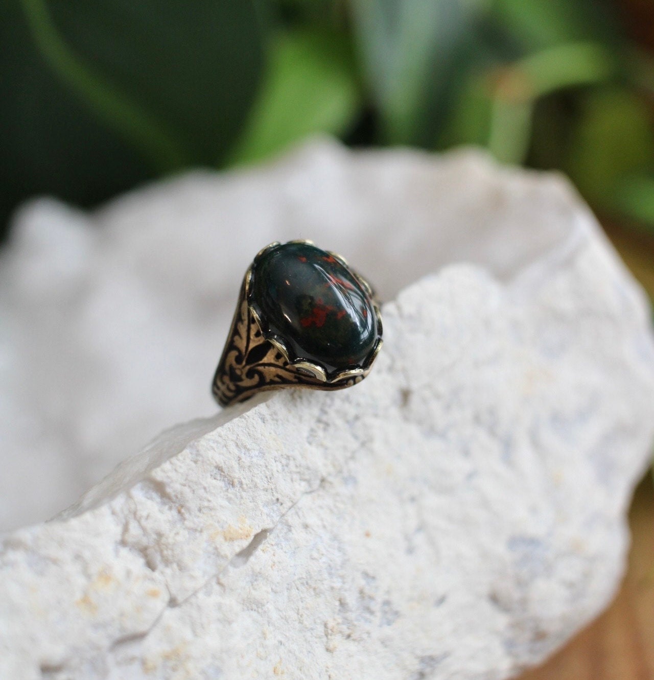 Bloodstone Adjustable Ring
