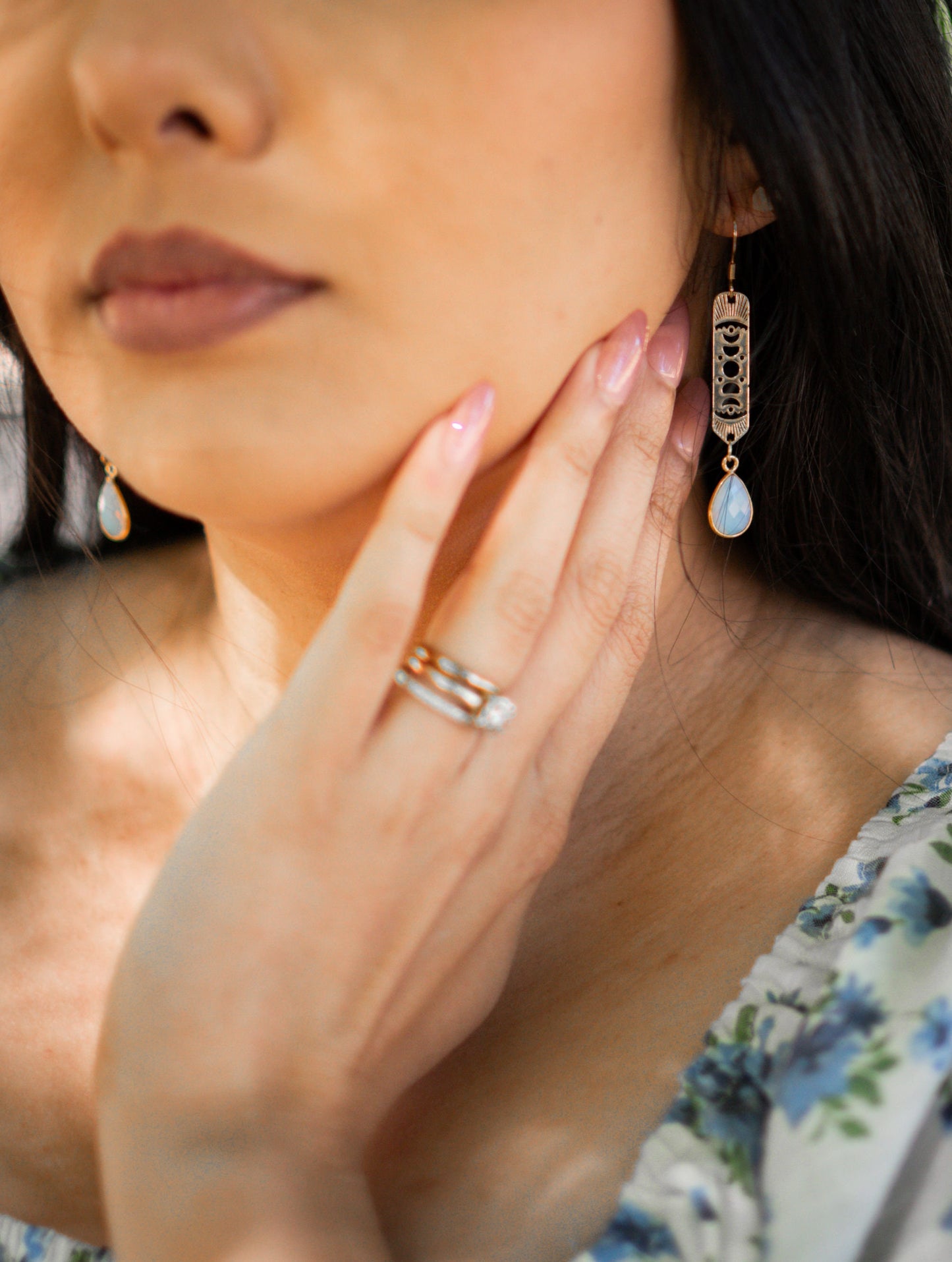 Moon Phase Opalite Dangle Earrings