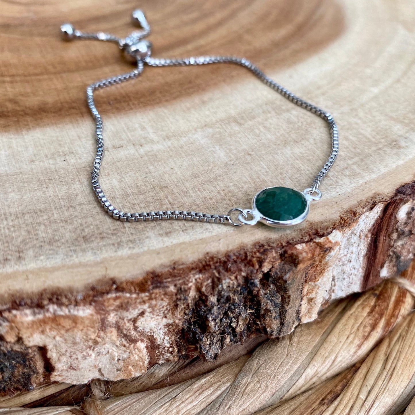 Dainty Silver Emerald Bracelet