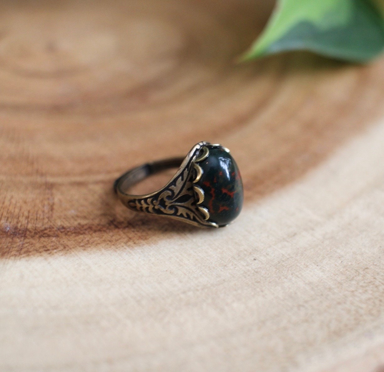 Bloodstone Adjustable Ring