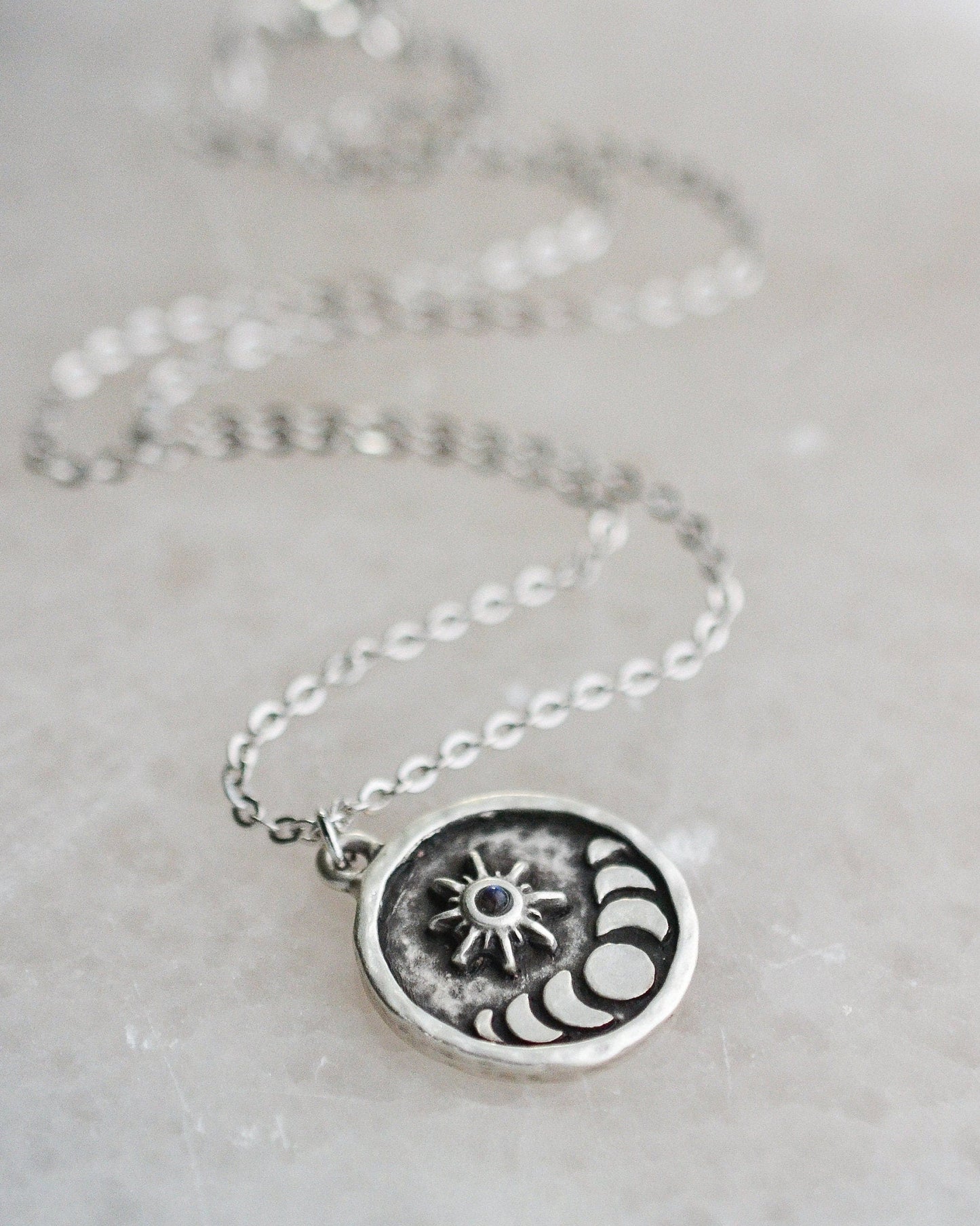 Sun and Moon Phase Moonstone Necklace