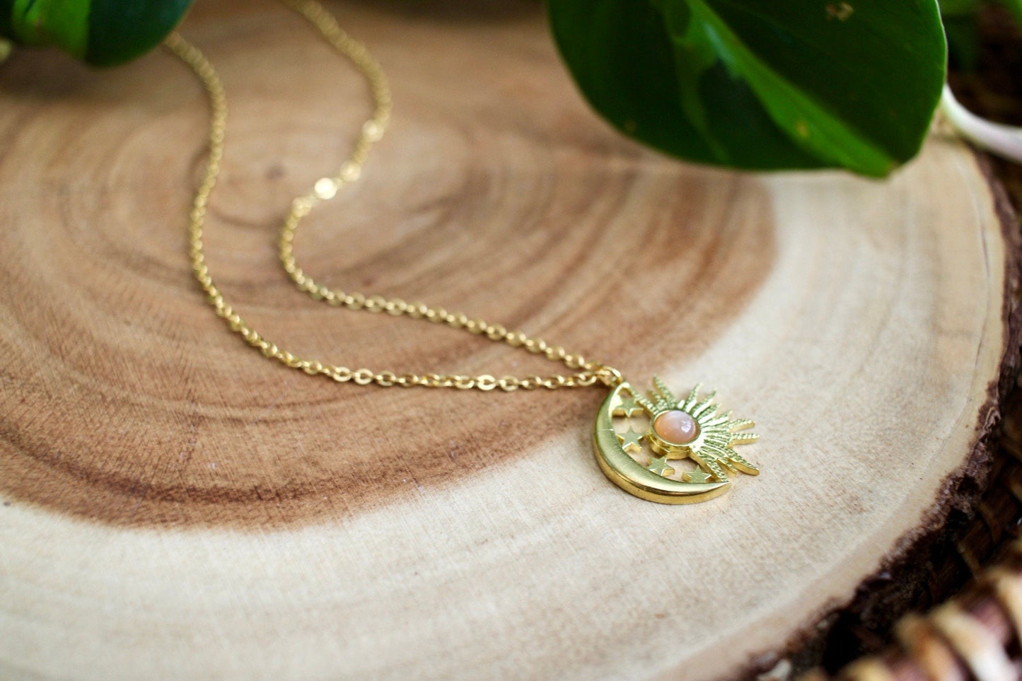 Peach Moonstone Celestial Necklace