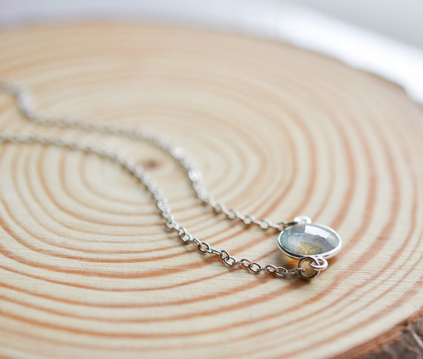 Dainty Labradorite Silver Choker Necklace